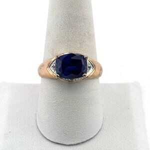 Estate Sterling Silver 925 Blue Sapphire CZ Statement Ring Size 9, 4.9g